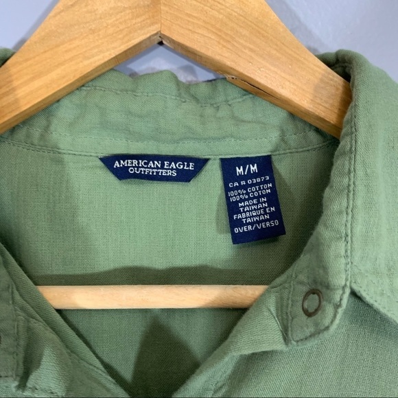 AMERICAN EAGLE | Army Green Button Up Shirt Casual Comfy Modern Boho​​ - Picture 5 of 6